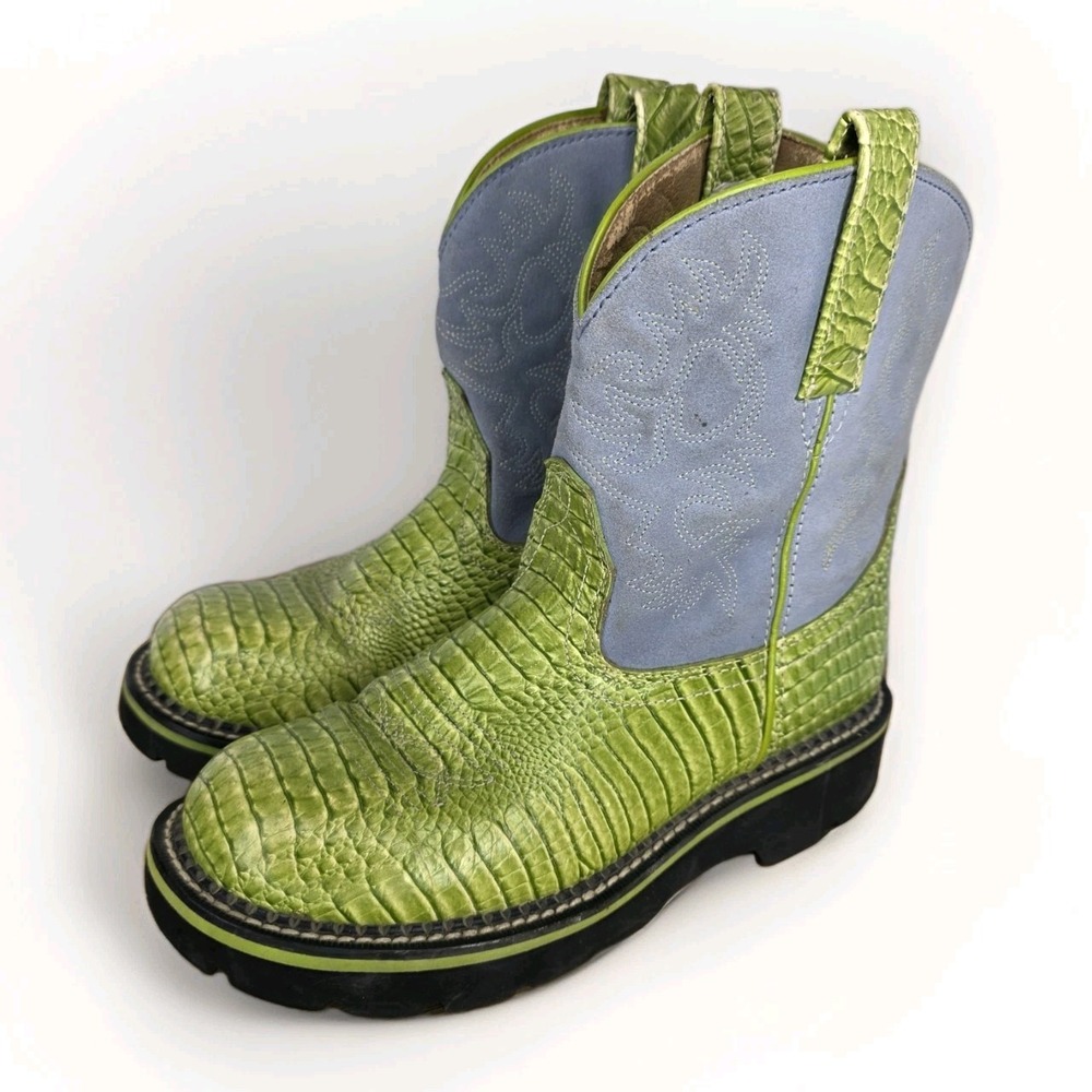Ariat Fatbaby Lime Green Crocodile embossed Western Boots Women's Round Toe 8B
